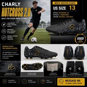 Charly Hotcross 2.0 Mens Soccer Cleats Black Gold 1086433004‎ Size 13 US